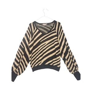 Philosophy Republic Clothing Zebra Print V-Neck Balloon Sleeve Sweater Tan Black